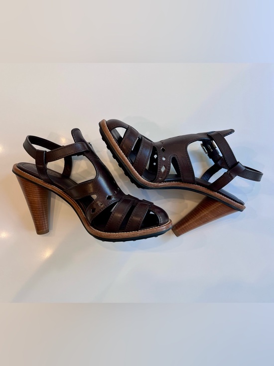 Tod's Shoes - TOD’S Dark Chocolate Brown Leather Cone-Heel Sandals
